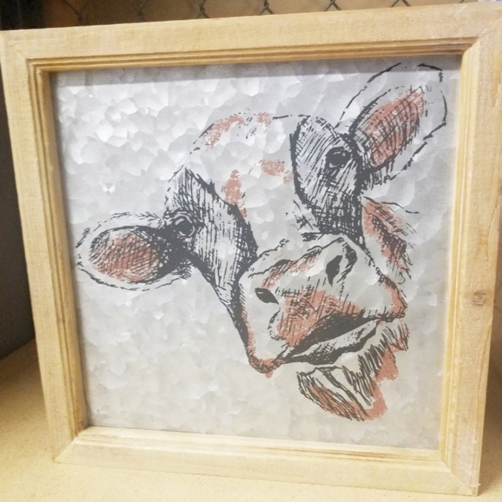 Cute Cow Metal Wood Farm Home Decor Sign Wall Art